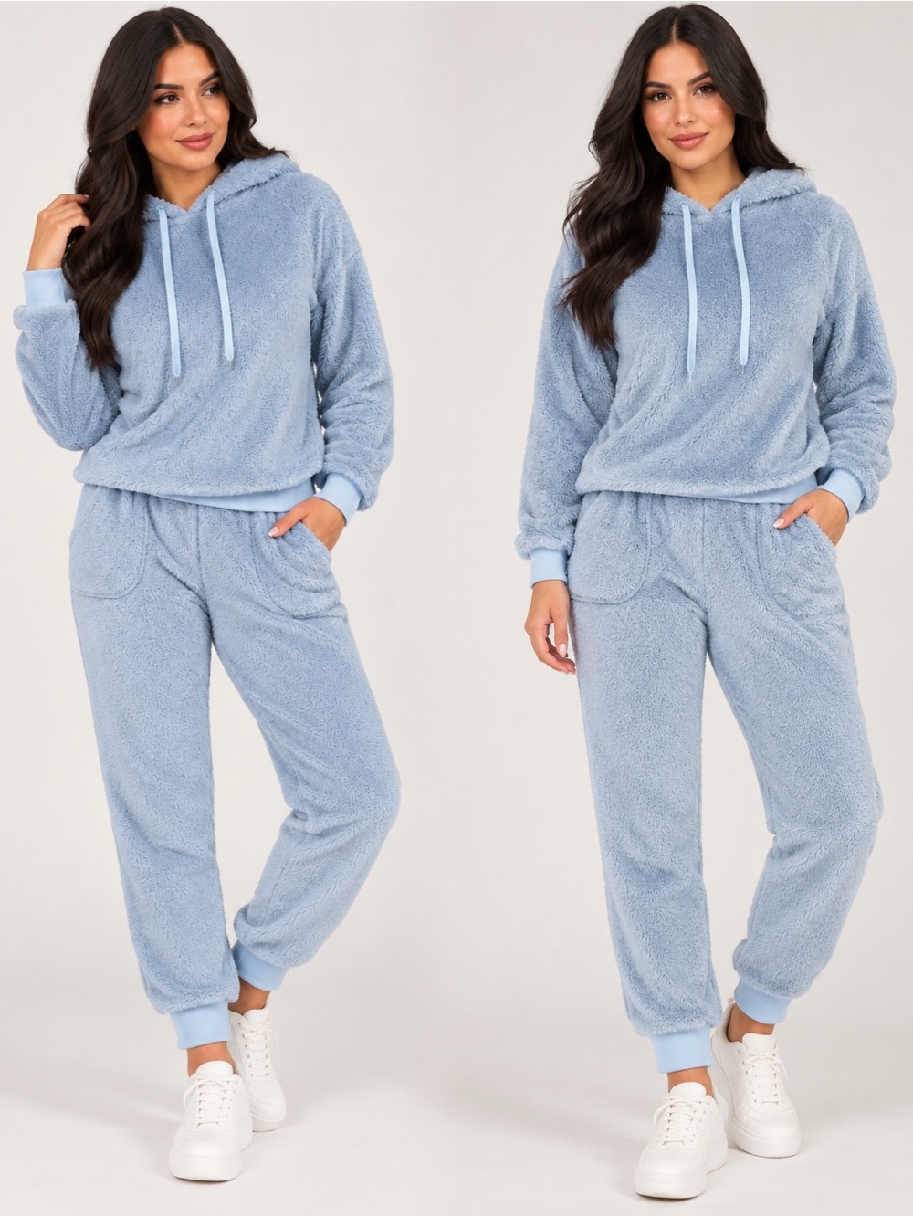Soft Sherpa hooded and jogger pant set in ice blue